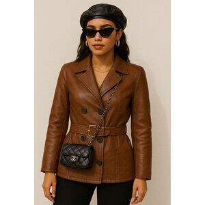 Valerie Stevens Large Vintage Geniune Lamb Leather Brown Womens Jacket